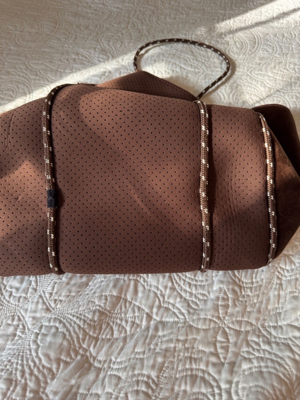 Ah-Dorned Brown Perforated Neoprene Tote Bag with small pouch - Picture 5 of 6